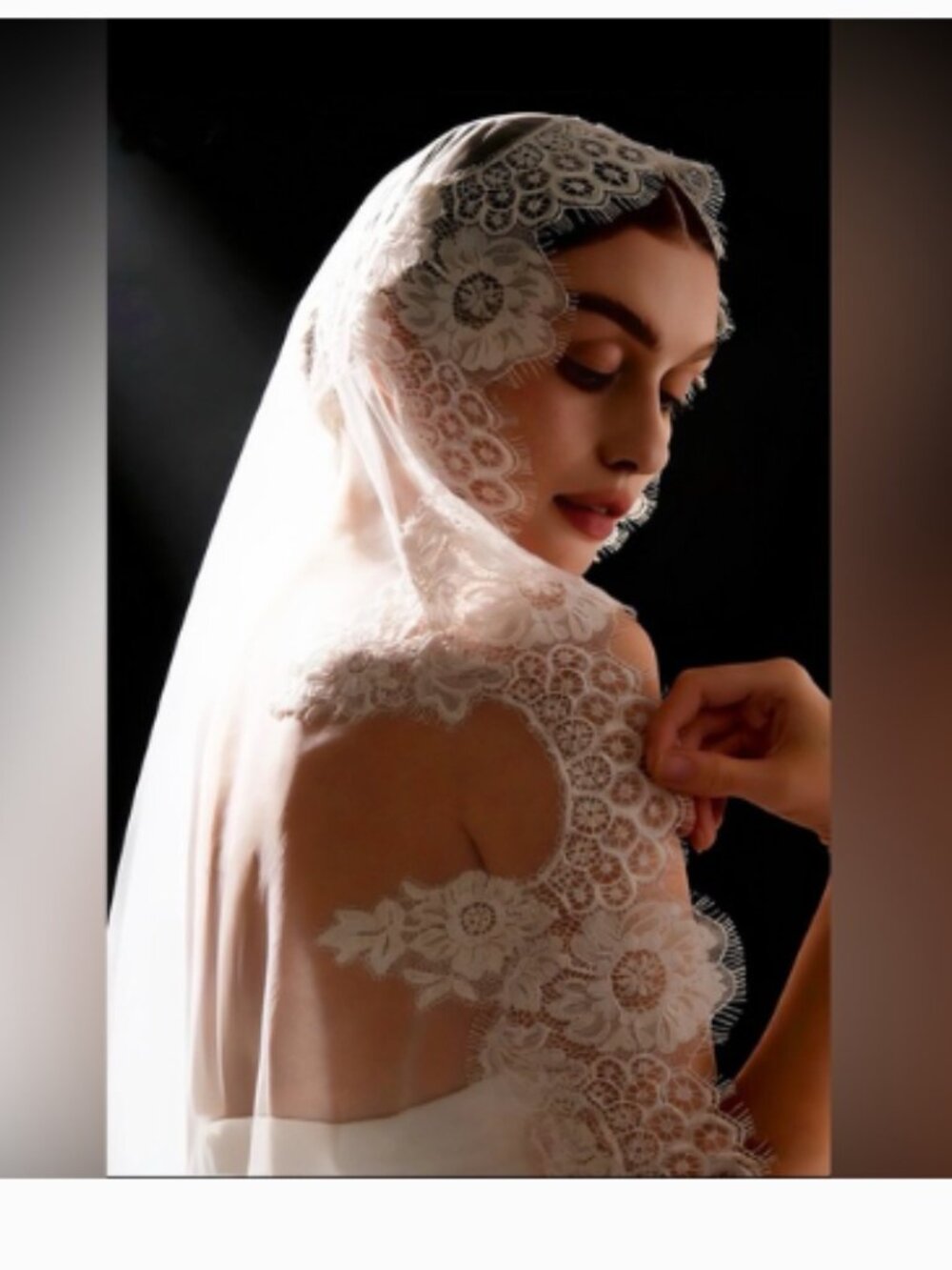 Untamed Petals Juliette Mantilla Veil Floral Eyelash Lace Wedding Veil Off White